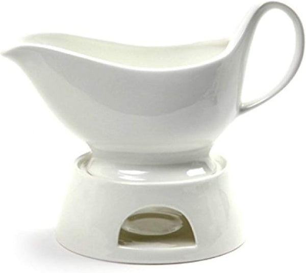 Norpro Porcelain Gravy Sauce Boat with Stand and Candle