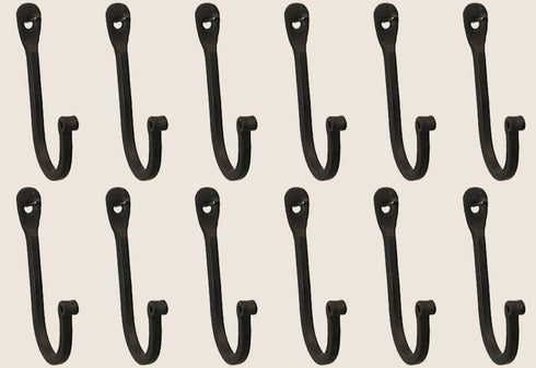 Colonial Tin Works Vintage Hand Forged Iron Classic Early American Plain Hook, Set of 12