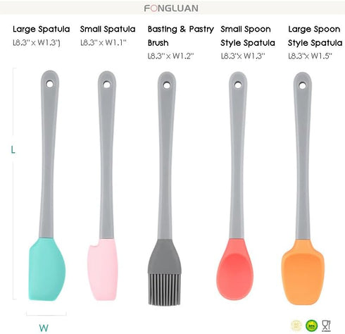 Mini Silicone Spatula Set of 5, Heat Resistant & Nonstick Rubber Utensils, Dishwasher Safe for Cooking, Baking