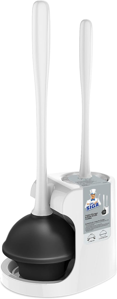 MR.SIGA Toilet Plunger and Bowl Brush Combo for Bathroom Cleaning, White, 1