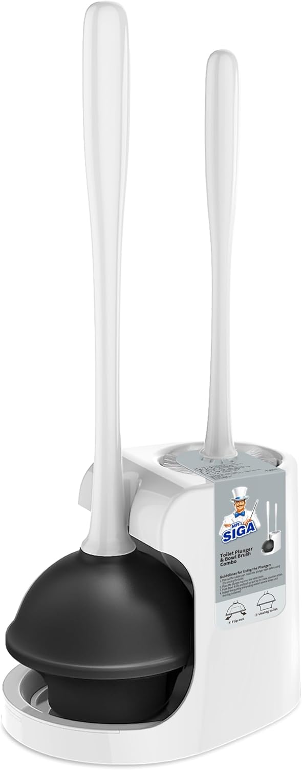 MR.SIGA Toilet Plunger and Bowl Brush Combo for Bathroom Cleaning, White, 1