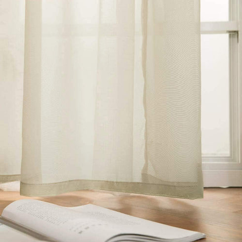 MIULEE 2 Panels Farmhouse Solid Color Beige Sheer Curtains, Elegant Grommet Window Drapes for Bedroom Living Room