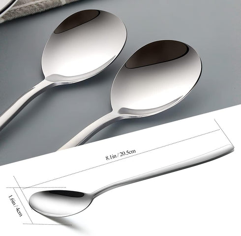 Set of 6 Korean Soup Spoons, Stainless Steel with Long Handles, 8 Inch Flatware for Home or Restaurant