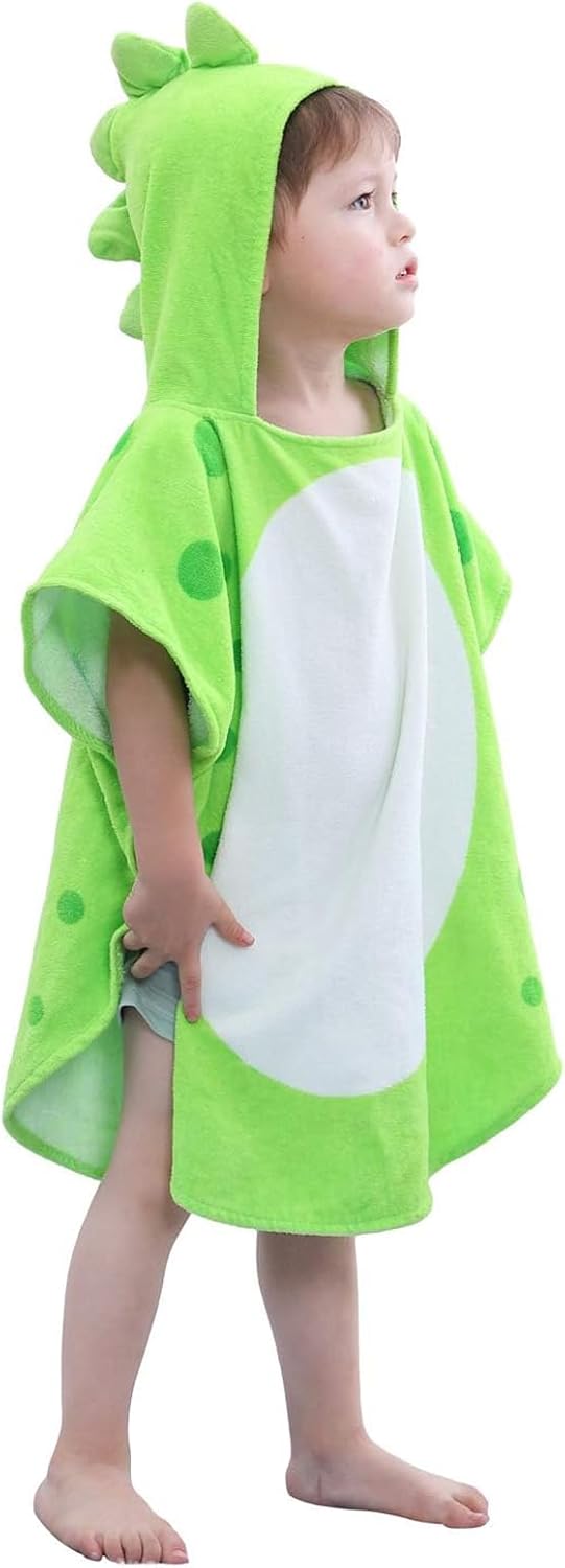 LOLANTA Baby Boys Dinosaur Hooded Bath Towels, 100% Cotton Beach Towel Poncho for Toddlers (Green#B, 1-3T)