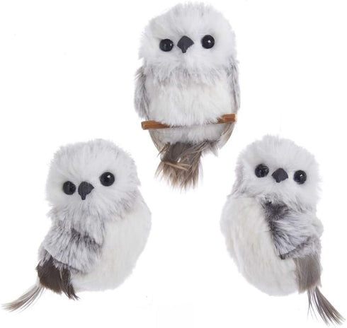 Kurt Adler 3.9in Gray Owl Ornament with White Fur - 3 Pack for Christmas Decor
