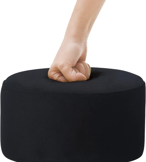Asense Small Round Ottoman Foot Rest Stool Fabric Padded Seat Footstool Ottoman with Anti-Slip Wooden Legs