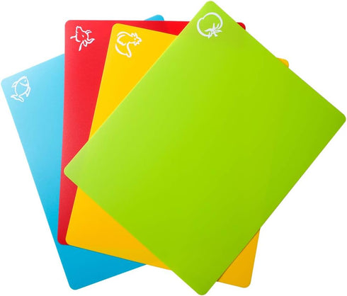 8pcs Flexible Plastic Cutting Board Mats, 2 Pack Colored Mats with Food Icons, Set of 4