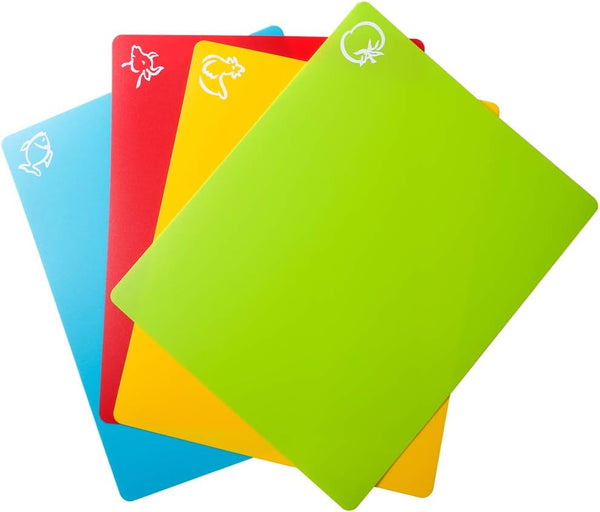 8pcs Flexible Plastic Cutting Board Mats, 2 Pack Colored Mats with Food Icons, Set of 4