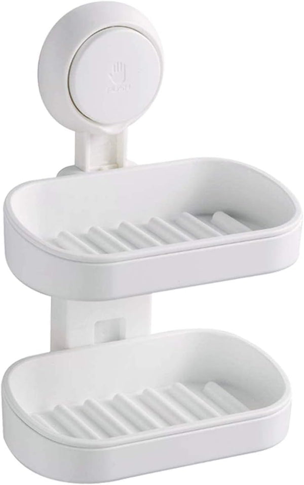 Double Layer Soap Dish Holder with Suction Cup, Wall Mounted Soap Tray for Bathroom Shower, Reusable, Removable,