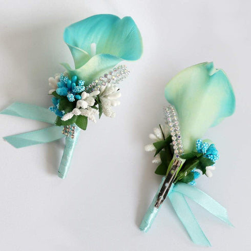 Calla Lily Boutonniere for Men, Wedding Groom Best Man Boutonniere, Set of 6 for Ceremony, Turquoise