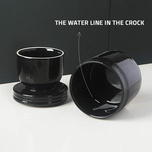 Elegant Black Porcelain Butter Keeper Crock with Water Line for Soft Butter