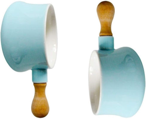 Cabilock Non-Stick Ceramic Mini Saucepan, Wooden Handle, 380ML Butter Warmer Frying Pan for Soup