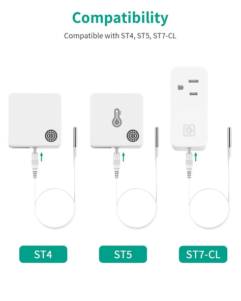 Waterproof ST4/ST5 Probe Replacement with Built-in DS18B20 Temperature Chip, 4.92ft Flat Cable, for ST4/ST5 Refrigerator Wireless Thermometer