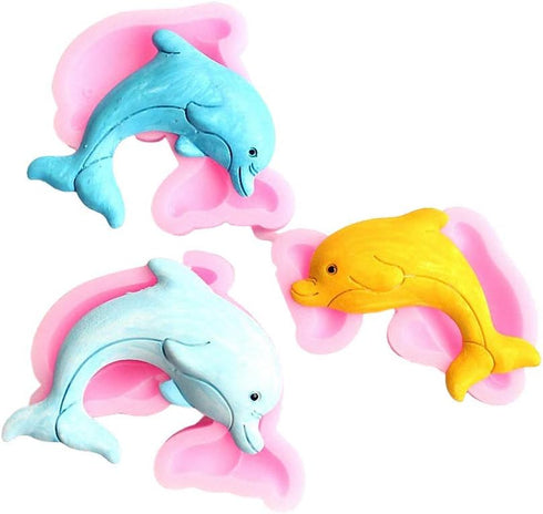 Set of 3 Dolphin Silicone Fondant Molds for Cake Decorating, Chocolate Candy, Sugar Craft, Epoxy Resin, Polymer Clay