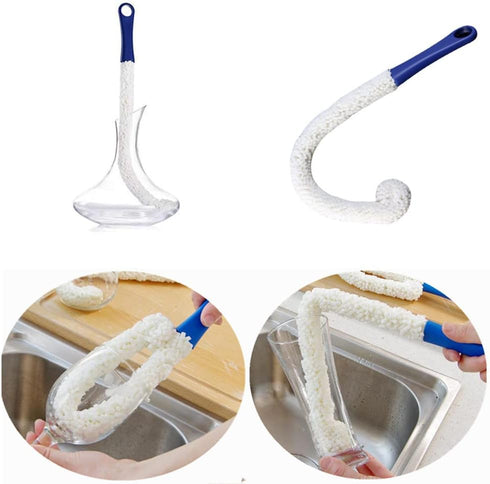 Wine Cleaning Brush, Flexible Long Bottle Cleaner for Decanters, Goblets, Glasses, Dark Blue