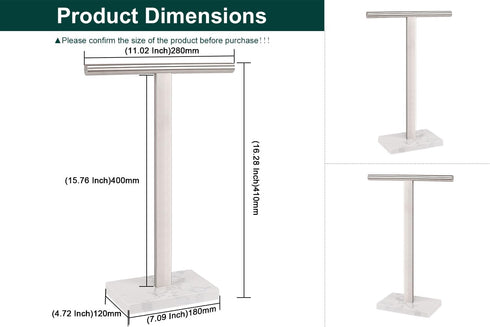 Hand Towel Holder, T-Shape Hand Towel Stand for Bathroom, Stand Hand Towel Rack Free-Standing Towel Bar for Bathroom Kitchen Countertop, 304 Stainless Steel (16IN-Marble Base, Brushed) by BathAce