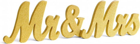 Mandala Crafts Gold Wooden Mr & Mrs Signs for Wedding Decorations, Reception & Sweetheart Table Decor