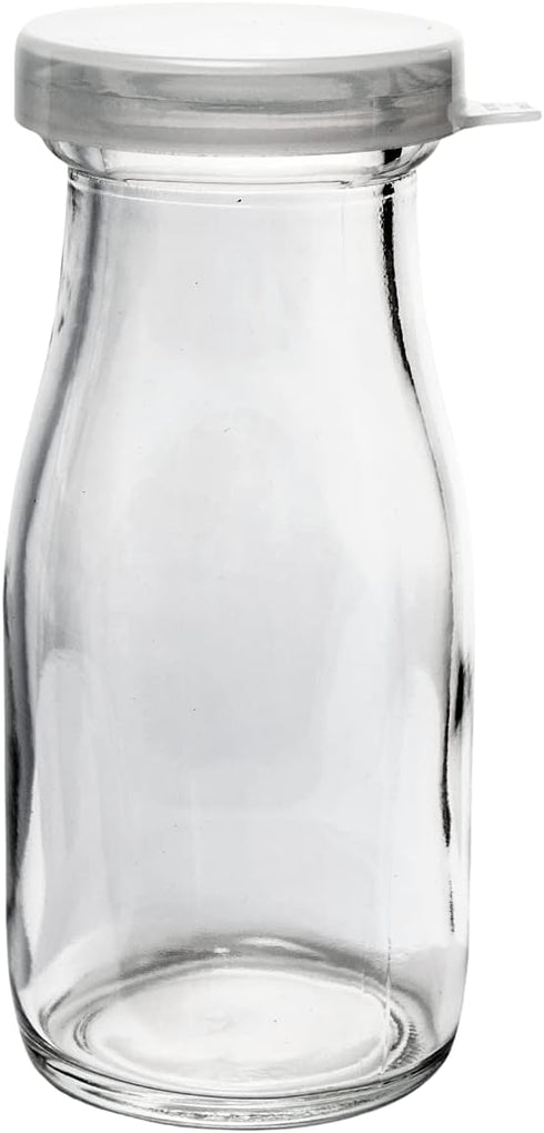 Old Fashioned Heavy Clear Glass Half Pint Milk Bottle, 4 Pack, Decanter with Lid