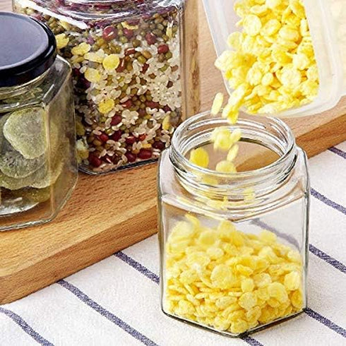 Encheng 4 oz 30 Pack Clear Hexagon Jars,Small Glass Honey Jars With Lids(Black),Mason Jars For Herb,Foods,Jams,Liquid