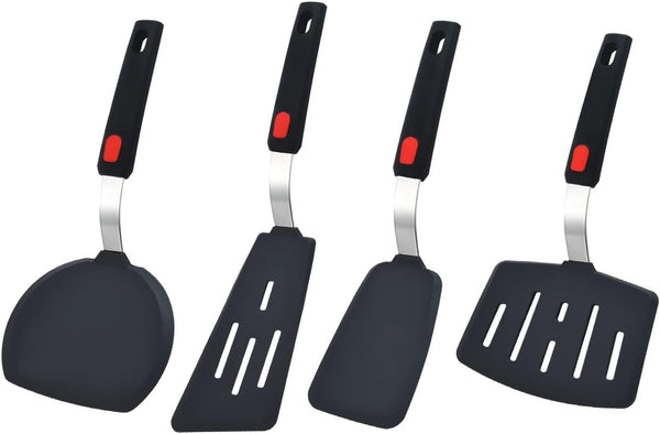 Silicone Spatula Turner, 4-Pack Heat Resistant Set for Nonstick Cookware, Kitchen Cooking Utensils
