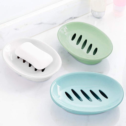 WYOK 2-Pack Soap Dish with Drain, Plastic Sponge Holder, Easy Cleaning Soap Saver Tray for Bathroom