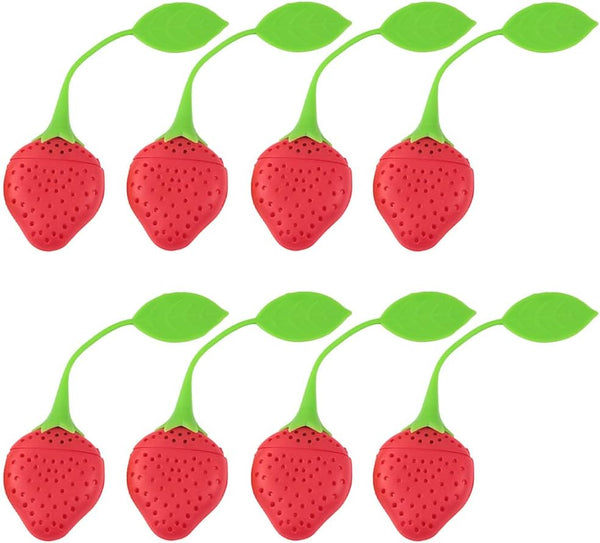 8PC Silicone Tea Strainers for Loose Tea, Cute Strawberry Shape Tea Infuser Set, Tea Filters for Loose-Leaf