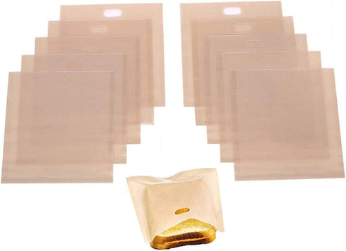 Non-Stick Reusable Toaster Bags (Set of 10), Create Grilled Cheese Sandwiches in Toaster