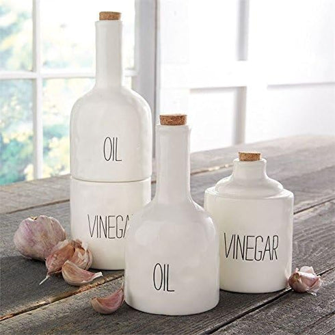 Stacked Oil and Vinegar Decanter Set - White