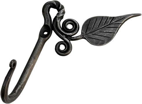Hand Forged Metal Leaf Hook Wrought Iron Handmade Rustic Wall Mounted Coat Hook for Plant, Mug & Hat
