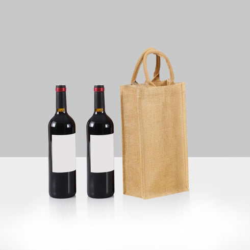 1Pack Jute Burlap 2 Bottle Wine Gift Tote Bags - Reusable with Soft Cotton Handles for Weddings, Parties, Birthdays