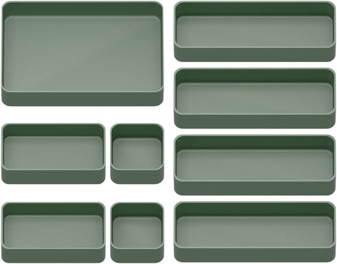 CHANCETSUI 9 Pcs Stackable Drawer Organizer Trays Set, Green Multifunctional Storage for Vanity, Bathroom & Office