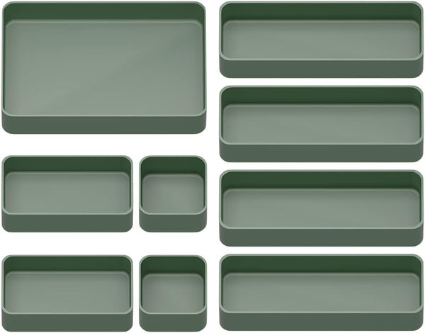 CHANCETSUI 9 Pcs Stackable Drawer Organizer Trays Set, Green Multifunctional Storage for Vanity, Bathroom & Office