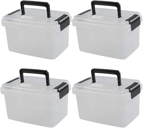 Teyyvn Plastic Mini Latch Box, Storage Bin with Locking Lids, Pack of 4, 2 L, Clear