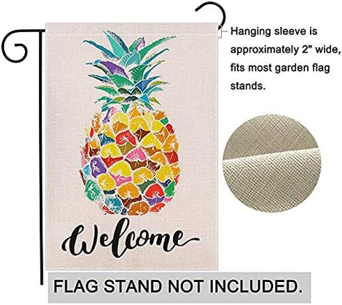 Welcome Pineapple Garden Flag, 12.5 x 18 Inch, Double Sided Burlap Flag for Seasonal Farmhouse Decoration