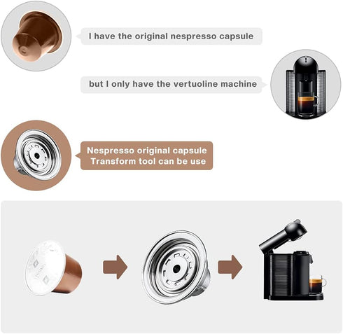 Reusable Coffee Pods Adapter Stainless Steel Converter Holder for Espresso Original Line Capsule Compatible with Vertuo