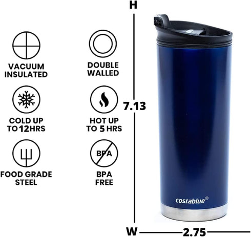 Travel Coffee Mug, 16 Oz. Stainless Steel Insulated Tumbler, Leak Proof Double Wall Travel Coffee Cup for Hot & Cold