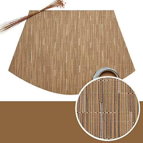 SHACOS Round Table Placemats Set of 7, Woven Vinyl Wedge Placemats, Heat Resistant, Tan