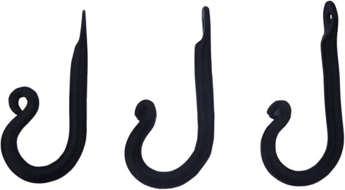 Wrought Iron Coat Hooks Set of 3, Decorative Black Wall Mounted Rustic Hooks for Hanging