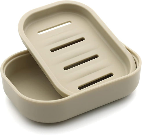 Plastic Soap Dish Container, Keeps Soap Dry, Easy Cleaning, Drain, Khaki