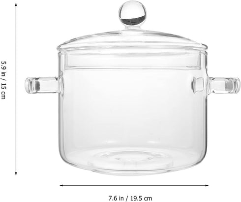 Cooking Pot Glass Simmer Pots: 45Oz/1.35L Saucepan Glass Borosilicate Glass Handmade Cookware Set stovetop Pot - Safe for Pasta Noodle Soup Milk Tea Salad
