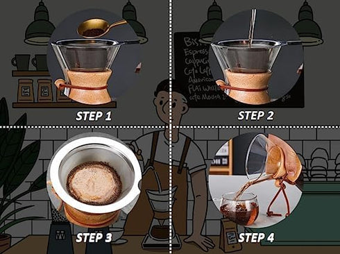 Pour Over Coffee Maker with Wood Sleeve, 13.5oz/400ml Dripper Set, Includes Cork Stopper