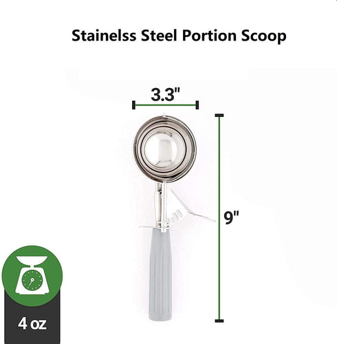 4 Oz Portion Scoop Ice Cream Disher with Trigger Release, Stainless Steel Cookie Scoop for Portion Control