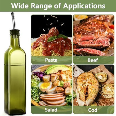 Leaflai 1 Set 2 2Labels,1 1 17 oz(500ml) Olive Oil Dispenser Bottle, Pcs Green Glass Olive Oil Dispenser and Vinegar