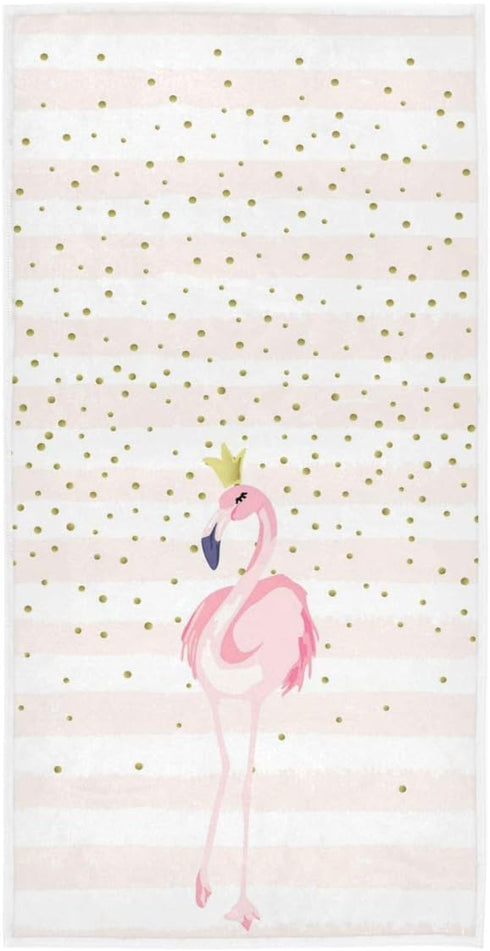 Naanle Beautiful Flamingo with Crown, Soft Highly Absorbent Guest Hand Towels, 16 x 30 Inches