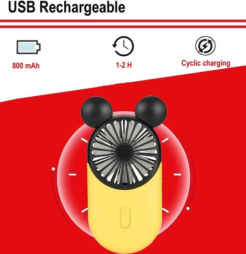Cute Personal Mini Fan, USB Rechargeable Handheld Fan with LED Light, 3 Speed Adjustable for Travel