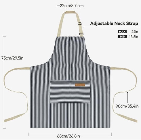 NLUS 2 Pack Kitchen Cooking Aprons, Adjustable Bib Soft Chef Apron with 2 Pockets for Men Women (Blue Pinstripes/Pink Pinstripes)