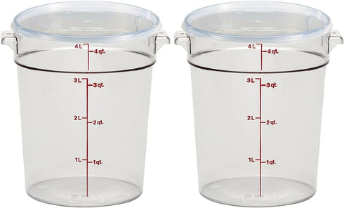 Cambro 4 QT Round Food Storage Container with Lid (2 Pack) - Clear