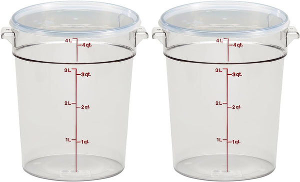 Cambro 4 QT Round Food Storage Container with Lid (2 Pack) - Clear