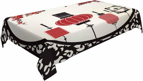 TKS MITLAN 60 84 Inch 6-8 Chinese Lantern Decorative Rectangle Tablecloth Festival Window Flower Cherry Pattern