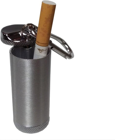 Metal Portable Ashtray, Outdoor Cigarettes Ashtray with Lid, Keychain, Cylinder Silver